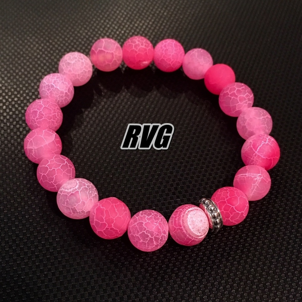 Pink Agate Beads .925 Accent Spacer 10mm Frosted